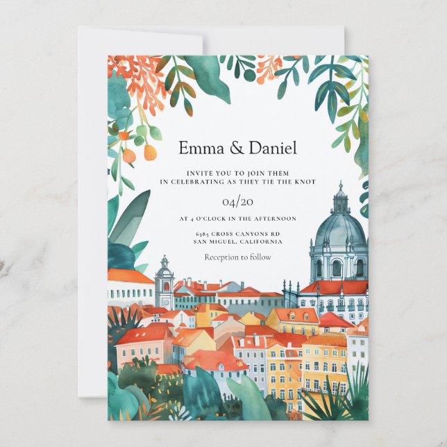 Lisbon Portugal European Destination Wedding Invitation (Front)