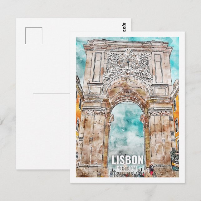 Lisbon Portugal Famous Travel Place Watercolor Postcard (Front/Back)