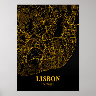 Lisbon - Portugal Gold City Map Poster
