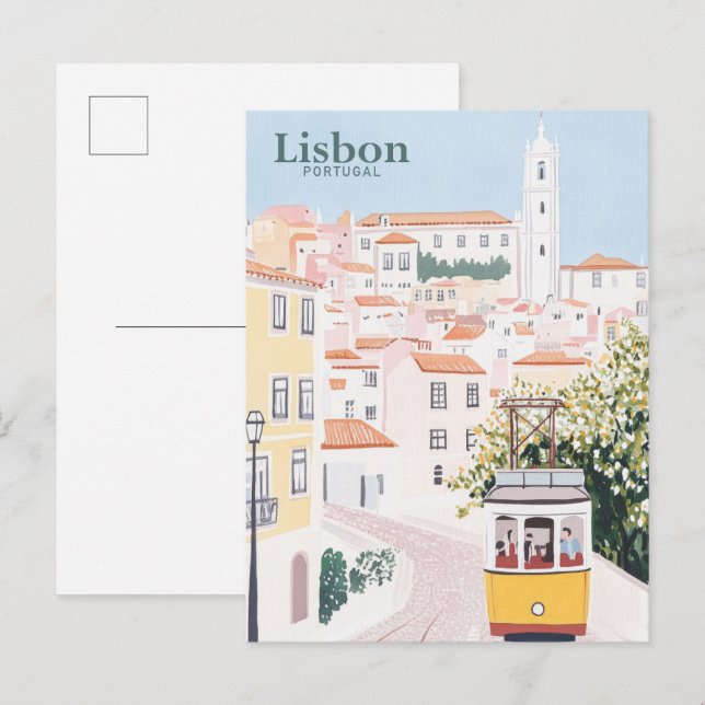 Lisbon Portugal Gouache Paint Illustration Travel Postcard (Front/Back)