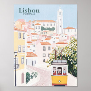 Lisbon Portugal Gouache Paint Illustration Travel Poster