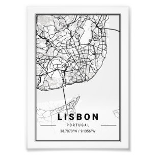 Lisbon - Portugal Light City Map Photo Print