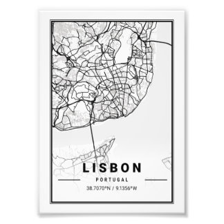 Lisbon - Portugal Light City Map Photo Print