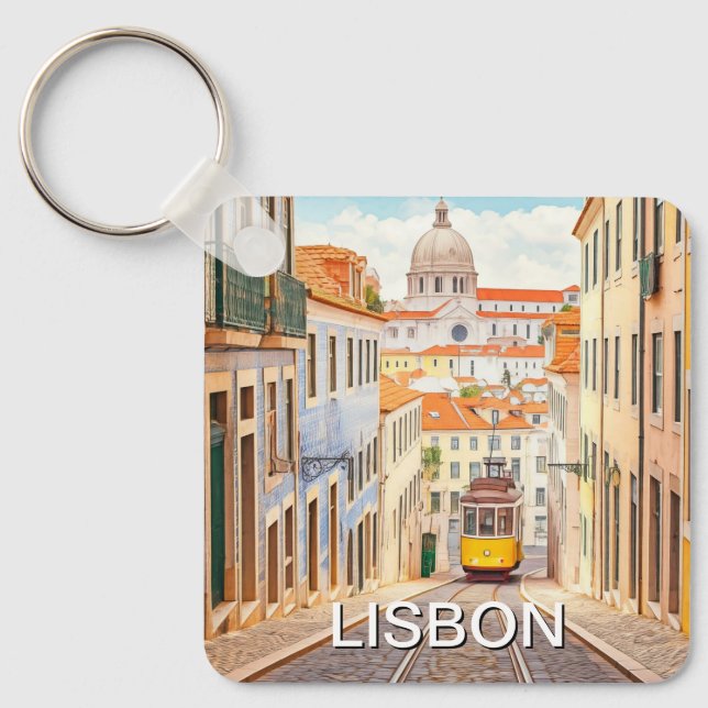 Lisbon Portugal Pantheon Alfama Watercolor Key Ring (Front)