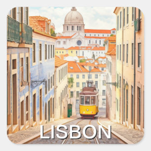 Lisbon Portugal Pantheon Alfama Watercolor Square Sticker