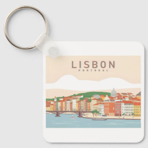 Lisbon Portugal Pastel Travel Design Key Ring