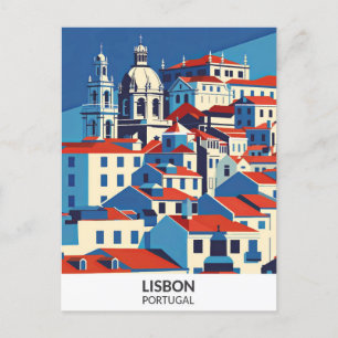 Lisbon Portugal Retro Artwork Travel Postcard