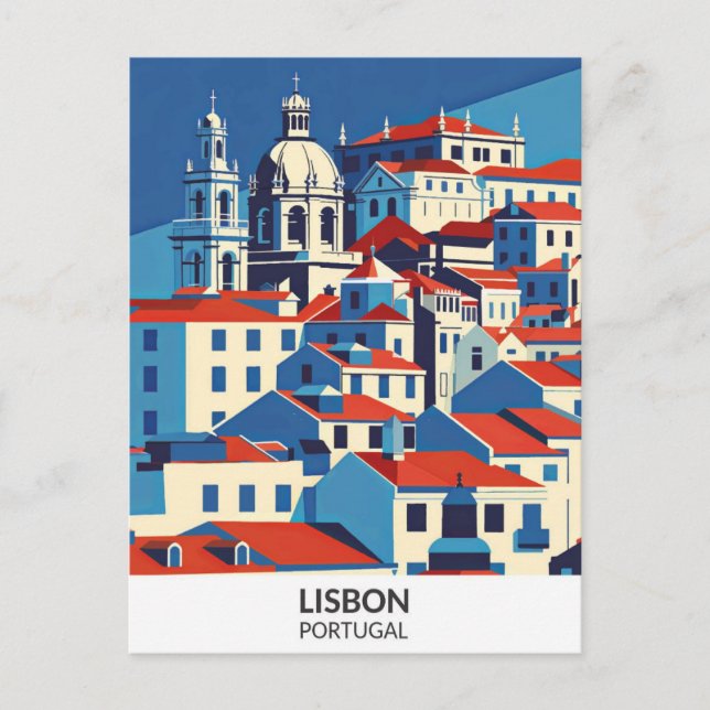 Lisbon Portugal Retro Artwork Travel  Postcard (Front)