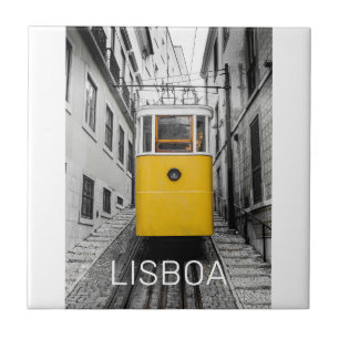 Lisbon Portugal Retro Tram Vintage Souvenir Tile