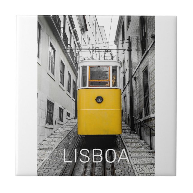 Lisbon Portugal Retro Tram Vintage Souvenir Tile (Front)
