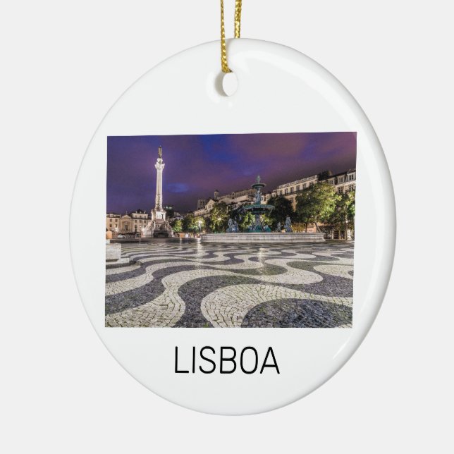 Lisbon Portugal Rossio Square Holiday Souvenir Ceramic Tree Decoration (Left)