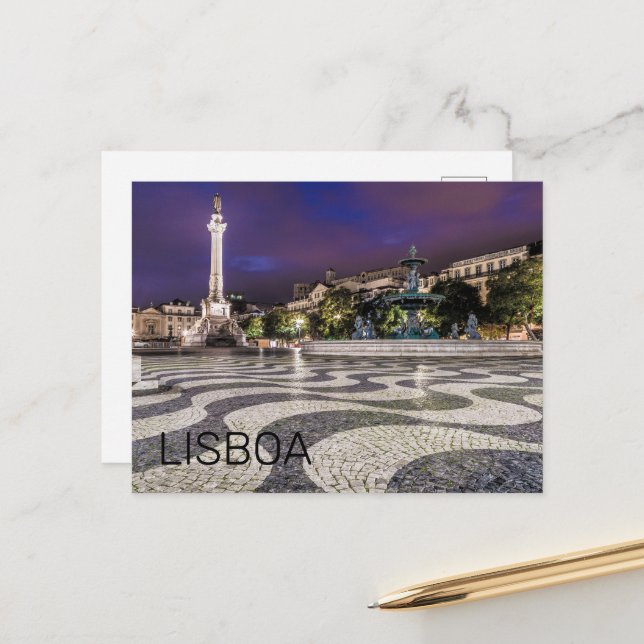 Lisbon Portugal Rossio Square Holiday Souvenir Postcard (Front/Back In Situ)