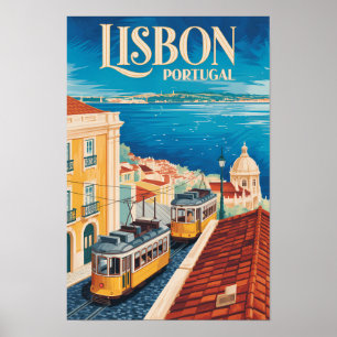 Lisbon Portugal Skyline Illustration Travel Art Poster