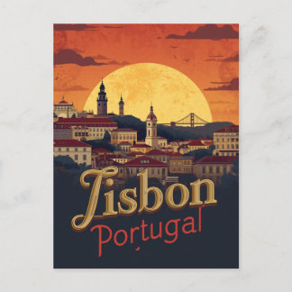 Lisbon Portugal skyline - Vintage Travel Art Postcard