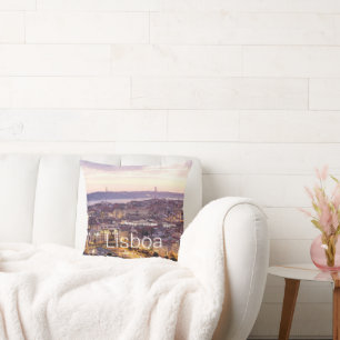 Lisbon Portugal Sunset Skyline Cityscape Souvenir Cushion
