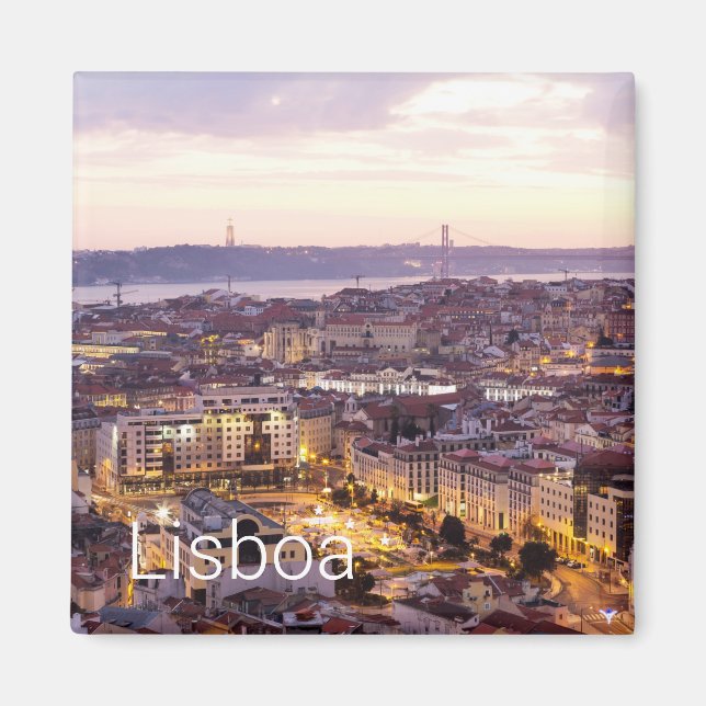 Lisbon Portugal Sunset Skyline Cityscape Souvenir Magnet (Front)
