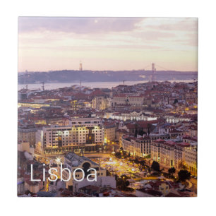 Lisbon Portugal Sunset Skyline Cityscape Souvenir Tile