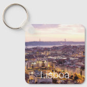 Lisbon Portugal Sunset Skyline Vintage Cityscape Key Ring (Front)