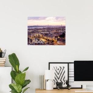 Lisbon Portugal Sunset Skyline Vintage Cityscape Poster