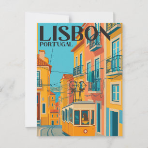 Lisbon Portugal Tram Vintage Travel Postcard