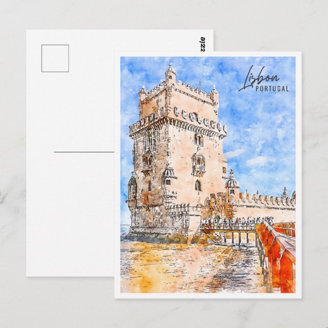 Lisbon Portugal Travel Place Watercolor Postcard (Front/Back)