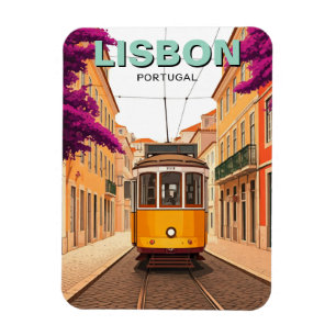 Lisbon Portugal Travel Yellow Tram Magnet