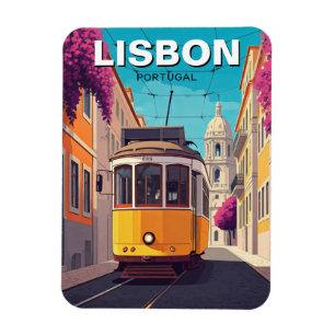 Lisbon Portugal Travel Yellow Tram Magnet