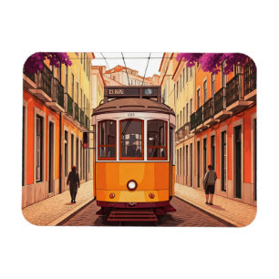 Lisbon Portugal Travel Yellow Tram Magnet
