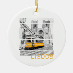 Lisbon Portugal Vintage Holiday Tram Souvenir Ceramic Tree Decoration