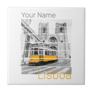 Lisbon Portugal Vintage Holiday Tram Souvenir Tile