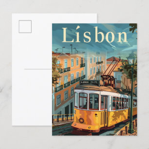Lisbon Portugal Vintage Retro Travel Illustration Postcard