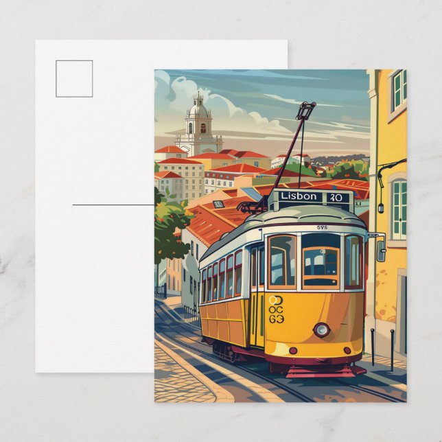 Lisbon Portugal Vintage Retro Travel Illustration Postcard (Front/Back)