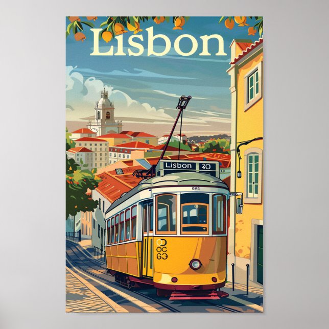 Lisbon Portugal Vintage Retro Travel Illustration Poster (Front)