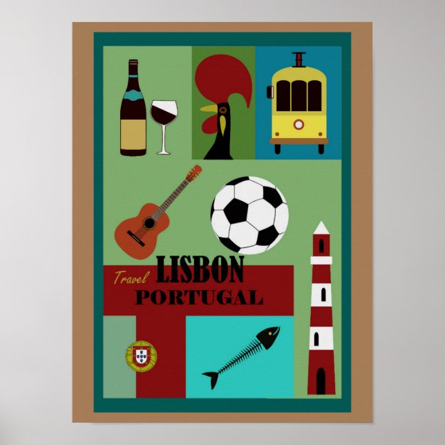 Lisbon Portugal Vintage Travel Art  Poster (Front)