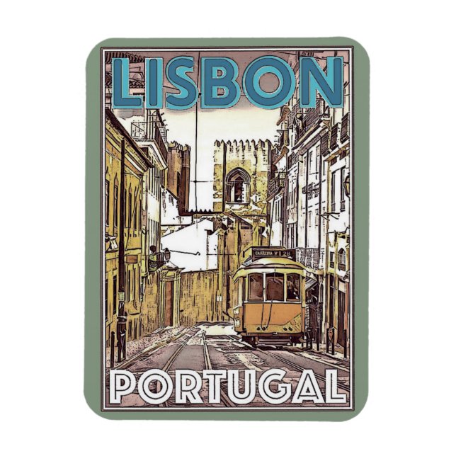 Lisbon Portugal Vintage Travel Magnet (Vertical)