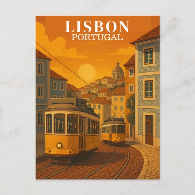 Lisbon Portugal Vintage Travel Yellow Tram Postcard (Front)