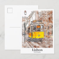 Lisbon Portugal Watercolor Hand Drawn