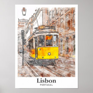 Lisbon Portugal Watercolor Hand Drawn Poster