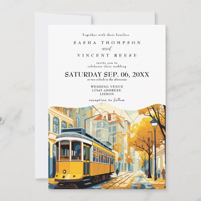 Lisbon Portugal Wedding Invitation Retro (Front)