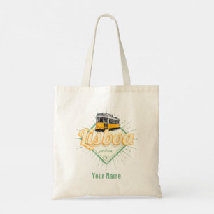 Lisbon Portugal with Retro Tram Vintage Holiday Lu Tote Bag