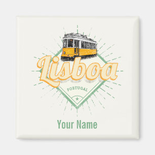 Lisbon Portugal with Retro Tram Vintage Holiday Magnet