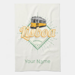 Lisbon Portugal with Retro Tram Vintage Holiday Tea Towel