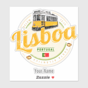 Lisbon Portugal with Retro Tram Vintage Souvenir