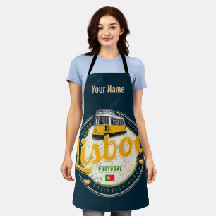 Lisbon Portugal with Retro Tram Vintage Souvenir Apron