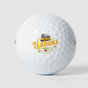 Lisbon Portugal with Retro Tram Vintage Souvenir Golf Balls