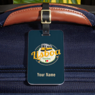 Lisbon Portugal with Retro Tram Vintage Souvenir Luggage Tag