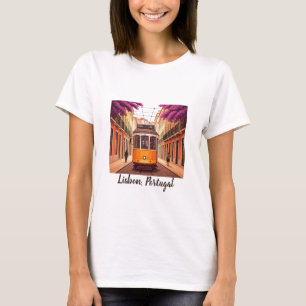 Lisbon Portugal Yellow Tram Purple Flowers T-Shirt
