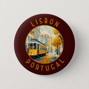 Lisbon Portugal Yellow Tram Retro Distressed 6 Cm Round Badge