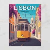 Lisbon Portugal Yellow Tram Romantic Anime Style