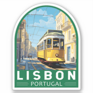 Lisbon Portugal Yellow Tram Travel Art Vintage